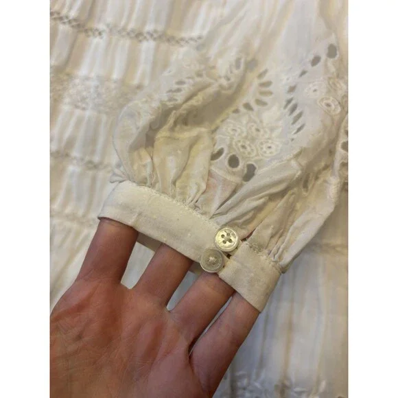 Sea New York Marina White Eyelet Long Sleeve Dress Lace Embroidered Size L - Picture 15 of 16